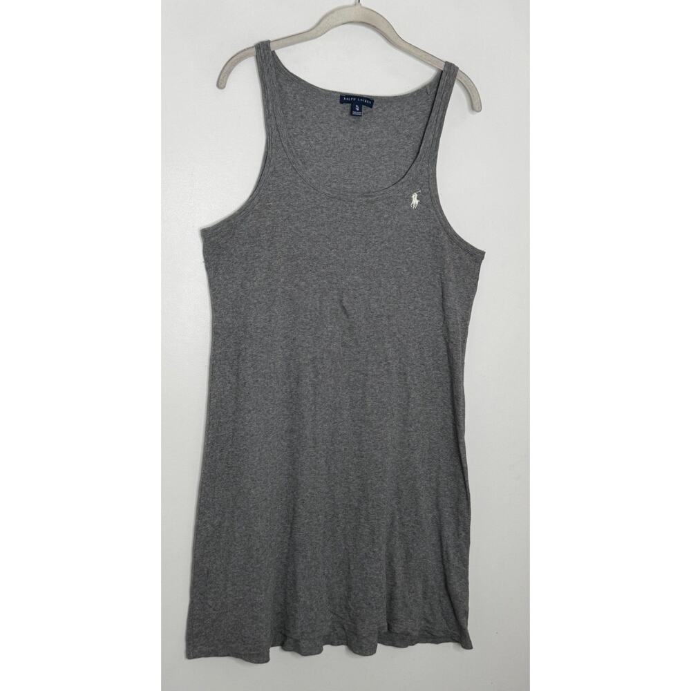 Ralph Lauren Ribbed Tank Dress Gray Pima Cotton Pony Size XL Preppy Sport - Picture 2 of 6